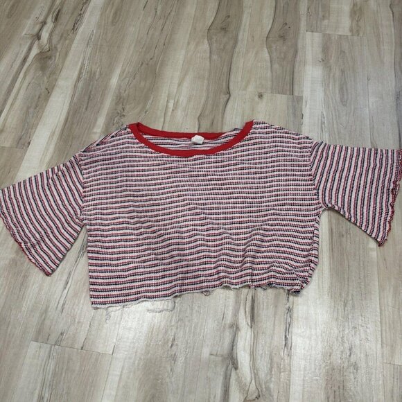 Free People Tops - We The Free People Top Red Stripe Tunic Top Knit Large L Distressed USA America